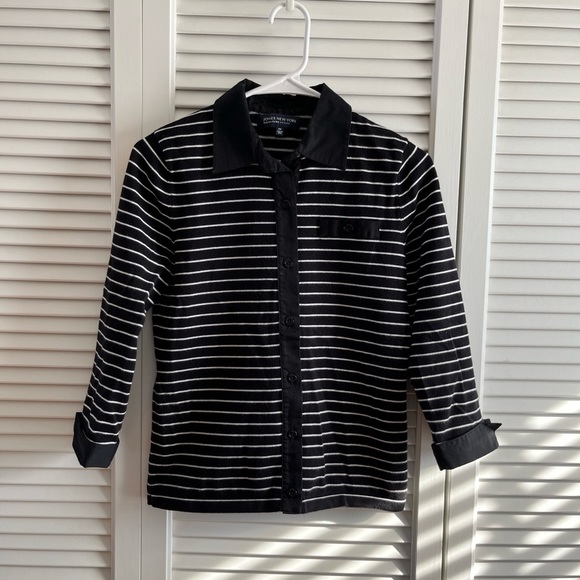 Jones New York Women's Black White Striped Button Up Knit Sweater Size Petite PP - Picture 1 of 11